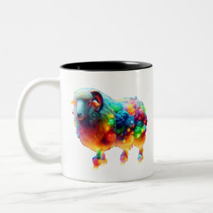 Regenbogenschaf Kunst – Leuchtende Farbige Wolle,  Zweifarbige Tasse