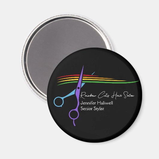 Regenbogenschere Haar Stylist Chic Salon Marketing Magnet (Vorderseite/Rückseite)