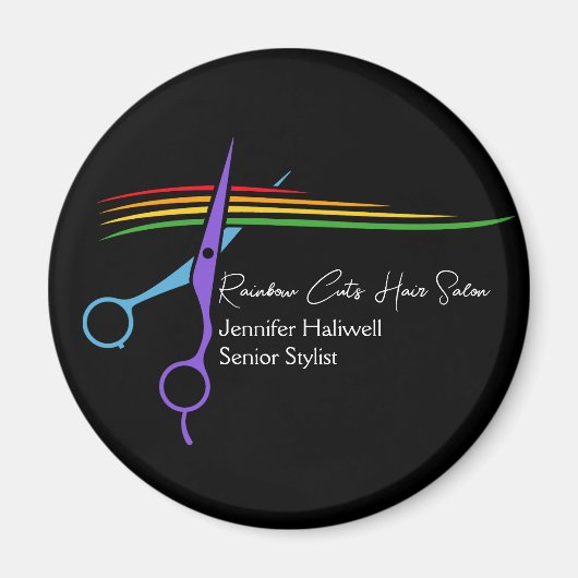 Regenbogenschere Haar Stylist Chic Salon Marketing Magnet (Vorne)