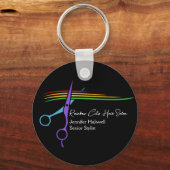 Regenbogenschere Haar Stylist Chic Salon Marketing Schlüsselanhänger (Vorderseite)