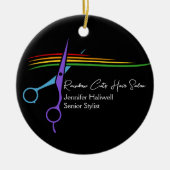 Regenbogenschere Haar Stylist Chic Salon Weihnacht Keramik Ornament (Vorne)