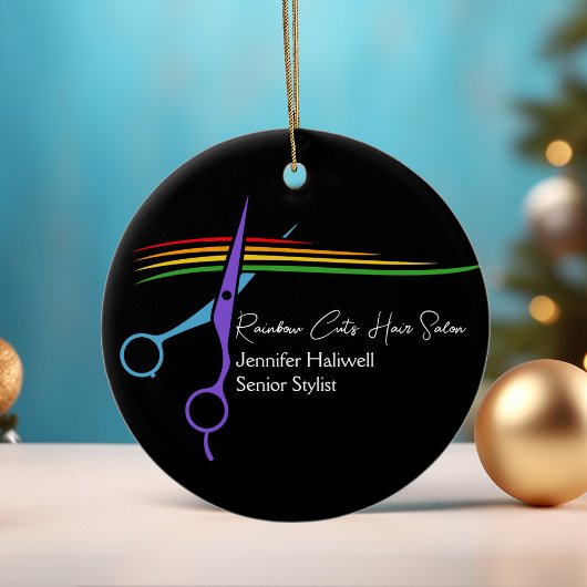 Regenbogenschere Haar Stylist Chic Salon Weihnacht Keramik Ornament