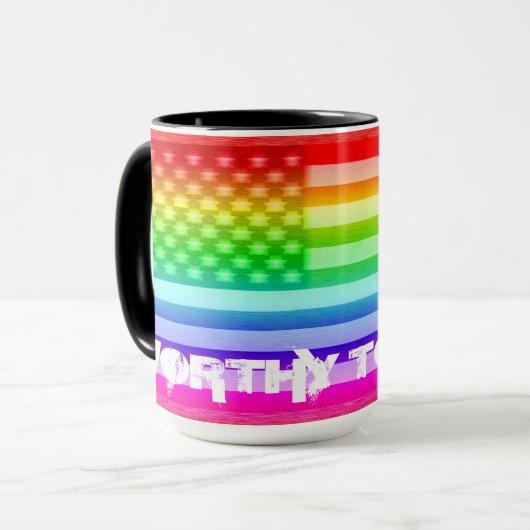 Regenbogenschild der US-Fahne - es lohnt sich zu t Tasse (Vorderseite Links)