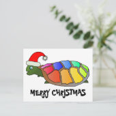 Regenbogenschildkröte mit Weihnachtsmannmütze Feiertagspostkarte (Stehend Vorderseite)