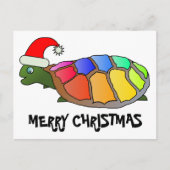 Regenbogenschildkröte mit Weihnachtsmannmütze Feiertagspostkarte (Vorderseite)