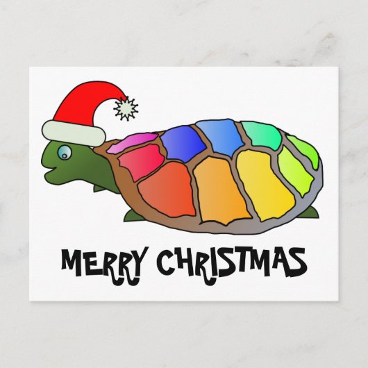 Regenbogenschildkröte mit Weihnachtsmannmütze Feiertagspostkarte (Vorderseite)
