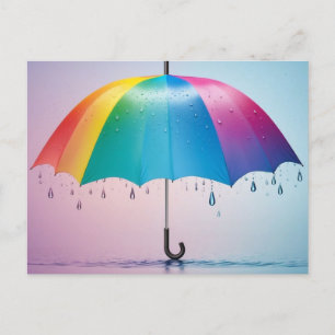 Regenbogenschirm mit Regentropfen Postkarte