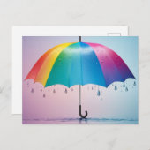 Regenbogenschirm mit Regentropfen Postkarte (Vorne/Hinten)