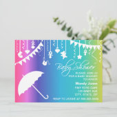 Regenbogenschirm moderne Babydusche Einladungen (Stehend Vorderseite)