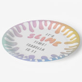 Regenbogenschleim-Party Pappteller (Schrägansicht)