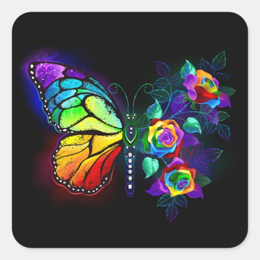 Regenbogenschmetterling Quadratischer Aufkleber (Vorderseite)