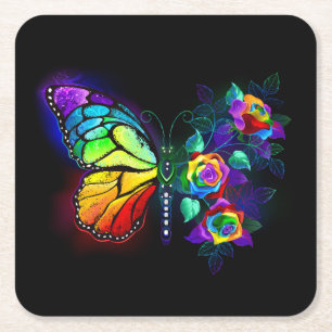 Regenbogenschmetterling Rechteckiger Pappuntersetzer