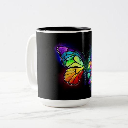 Regenbogenschmetterling Zweifarbige Tasse (Vorderseite Links)