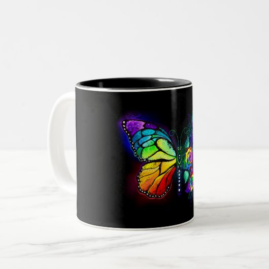 Regenbogenschmetterling Zweifarbige Tasse (Vorderseite Links)