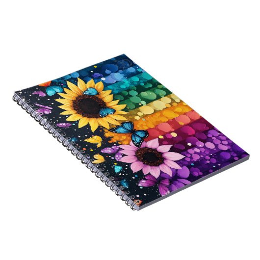 Regenbogenschmetterlinge und Sonnenblumen-Notebook Notizblock (Rechte Seite)