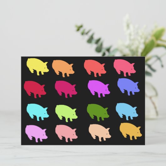 Regenbogenschweine Einladung (Stehend Vorderseite)