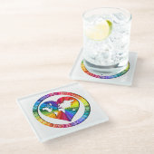Regenbogenseelenkreis Glasuntersetzer (Schrägansicht)