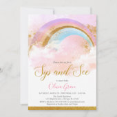 Regenbogensippe und Mädchen pastellfarben rosa Gol Einladung (Vorderseite)