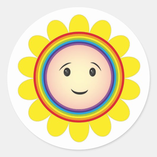 Regenbogensonne Runder Aufkleber (Vorderseite)