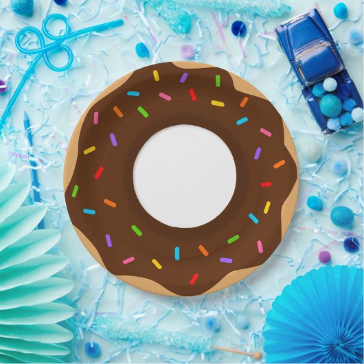 Regenbogensprinklen Schokolade Donut Pappteller (Party)