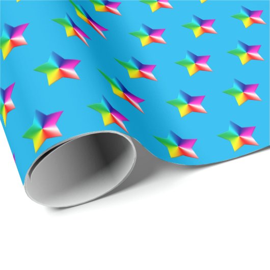 Regenbogensterne auf Aqua-Packpapier Geschenkpapier (Rolleneckpunkt)