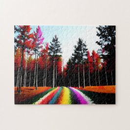 Regenbogenstraße durch den verzauberten Herbstwald Puzzle