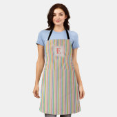 Regenbogenstreifen-All-Over-Print-Schürze mit Init Schürze (Getragen)