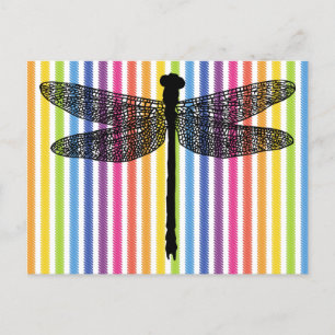 Regenbogenstreifen, Dragonfly Bug Insect-Silhouett Postkarte