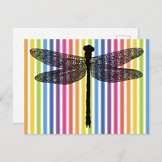 Regenbogenstreifen, Dragonfly Bug Insect-Silhouett Postkarte (Vorne/Hinten)