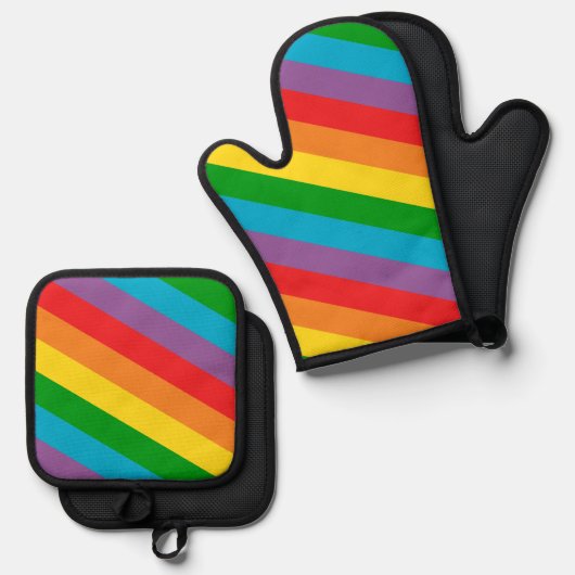 Regenbogenstreifen farbenfroh ofenhandschuh & Topflappen-Set (Vorderseite/Rückseite)