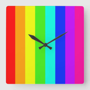 Regenbogenstreifen, farbige Balken Quadratische Wanduhr