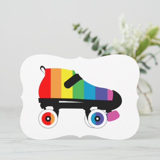 Regenbogenstreifen für Roller-Skate Einladung (Stehend Vorderseite)