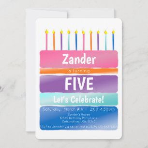Regenbogenstreifen Geburtstagskerzen Torte Einladung