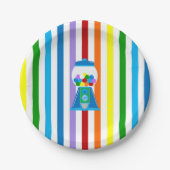 Regenbogenstreifen mit blauem Gumballgerät Pappteller (Vorderseite)