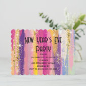 Regenbogenstreifen mit Gold-Glitzer-Silvester Einladung (Stehend Vorderseite)