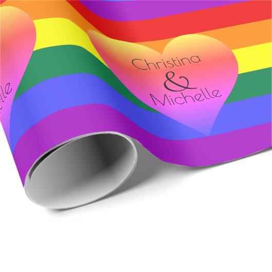 Regenbogenstreifen mit Herz und Individuelle Name Geschenkpapier (Rolleneckpunkt)