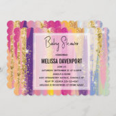 Regenbogenstreifen mit Imitate Gold Glitzer Kinder Einladung (Vorne/Hinten)