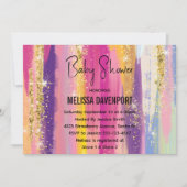 Regenbogenstreifen mit Imitate Gold Glitzer Kinder Einladung (Vorderseite)