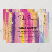 Regenbogenstreifen mit Imitate Gold Glitzer Kinder Einladung (Vorne/Hinten)