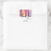 Regenbogenstreifen mit Imitate Gold Glitzer Kinder Quadratischer Aufkleber (Tasche)