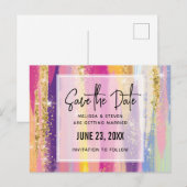 Regenbogenstreifen mit Imitaten Glitzer Save the D Einladungspostkarte (Vorne/Hinten)