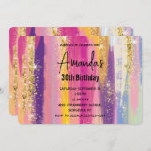 Regenbogenstreifen mit Imitaten Gold Glitzer Gebur Einladung (Vorne/Hinten)