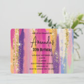 Regenbogenstreifen mit Imitaten Gold Glitzer Gebur Einladung (Stehend Vorderseite)