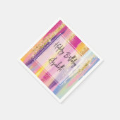 Regenbogenstreifen mit Imitaten Gold Glitzer Gebur Serviette (Ecke)
