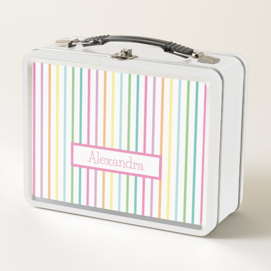 Regenbogenstreifen mit Namen Metall Brotdose (Vorderseite)