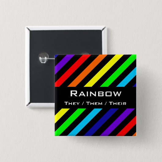 Regenbogenstreifen Name/Pronoun-Taste Button (Vorne & Hinten)