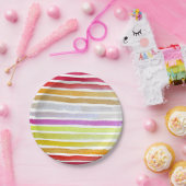 Regenbogenstreifen niedliche Wasserfarbe Pappteller (Party)