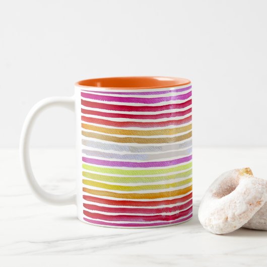 Regenbogenstreifen niedliche Wasserfarbe Zweifarbige Tasse (Mit Donut)