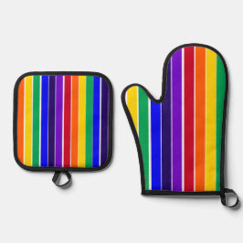 Regenbogenstreifen Ofenhandschuh & Topflappen-Set