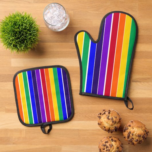 Regenbogenstreifen Ofenhandschuh & Topflappen-Set (Oben Unten)